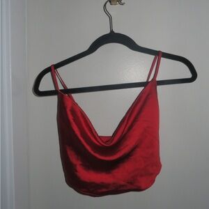 Garage Red Satin Cowl Neck Top